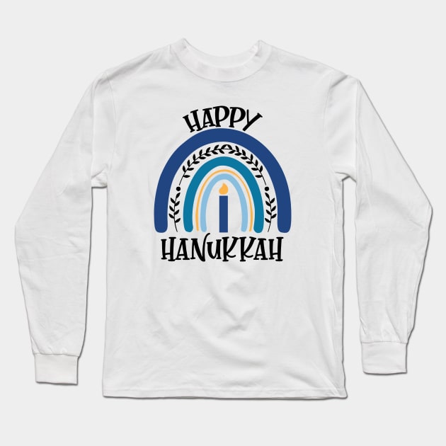 Happy Hanukkah Jewish Rainbow Long Sleeve T-Shirt by Shaniya Abernathy